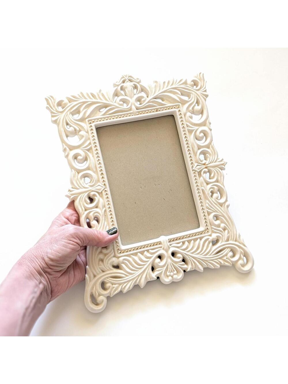 Vintage Ornate White Pierced Ceramic Picture Frame with 24K Gold Detail